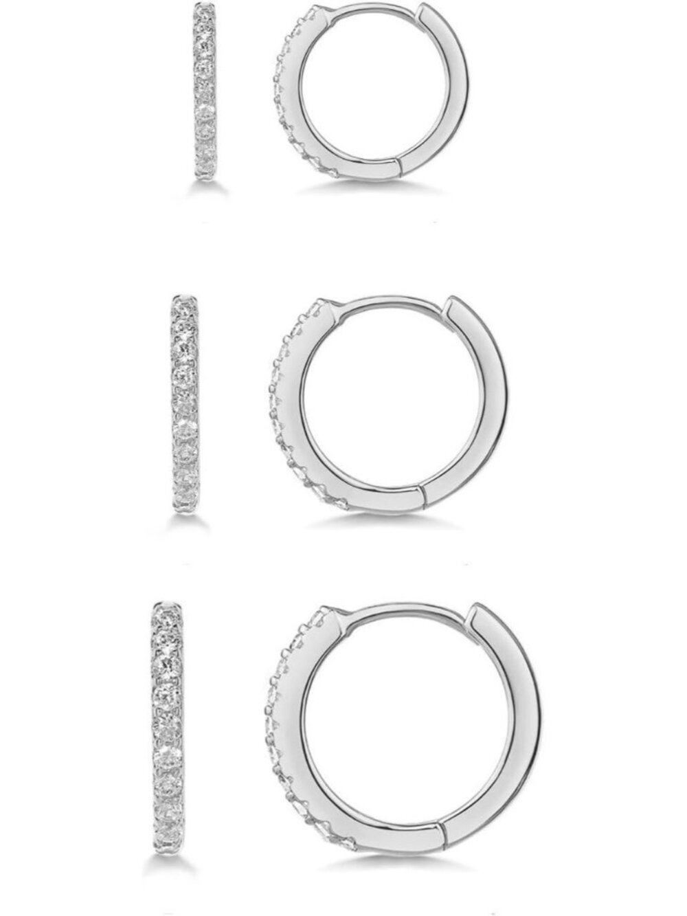 Women's Silver Plated 3 Pairs Huggie Set CZ Small Hoop Earrings